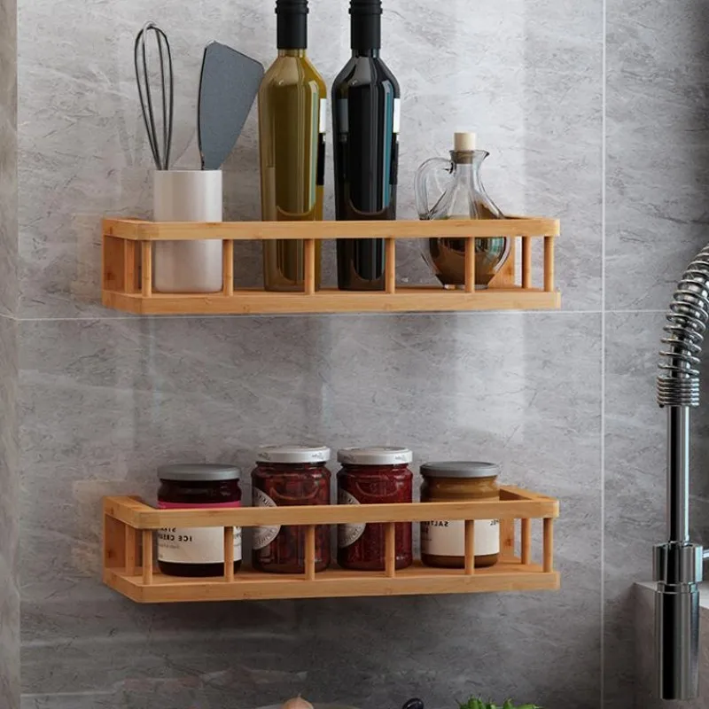 Многофункциональные настенные бамбуковые стеллажи для хранения кухонных специй