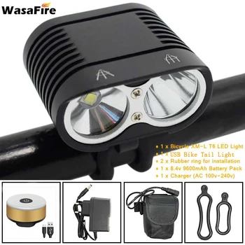 

LED Bike Front Light Headlight 2400lm 18650 Battery Bicycle Lamp Torch 4 Modes Cycling Flashlight + Safety Warning USB Taillight