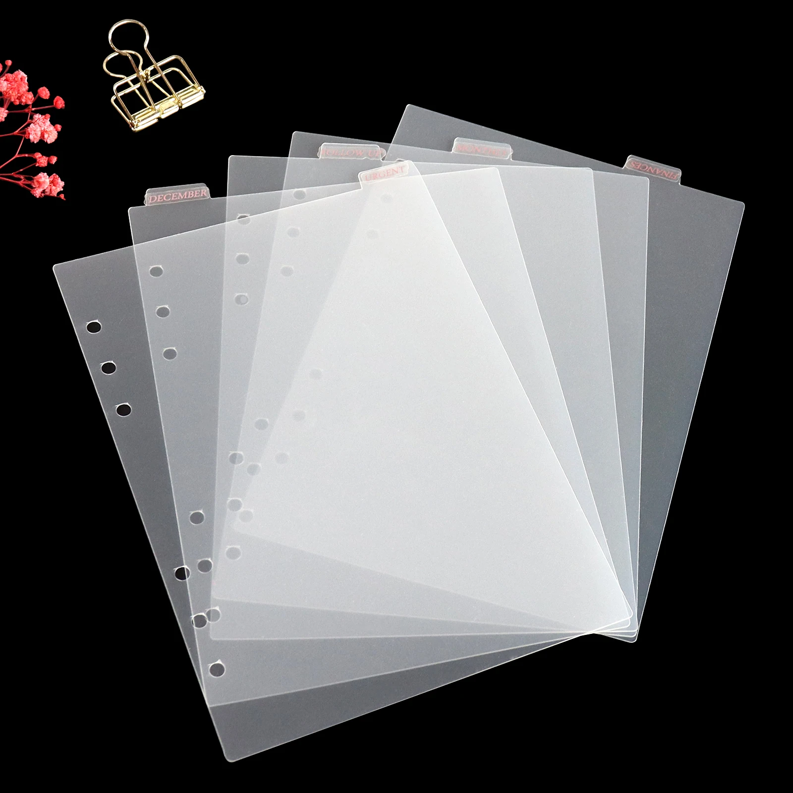 Sharkbang New Arrival  A5 A6 6 Holes Transparent Notebook Spiral Binder Index Separator Page Dividers 6 Pages Top Sseparator 6