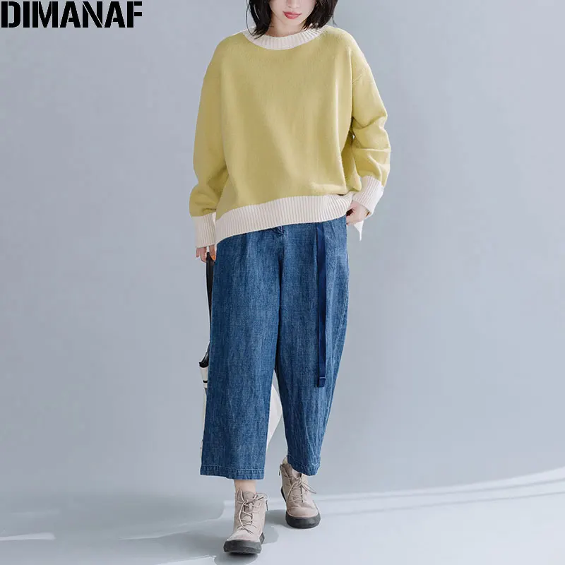DIMANAF Autumn Winter Plus Size Women Sweater Knitted Thick Pullover Lady Tops Solid Long Sleeve Fashion Casual Female Clothing