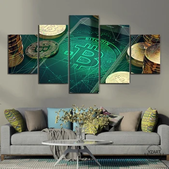

5pcs Blockchain Technology Bitcoin Painting Wall Art Poster HD Wall Picture for Living Room Decor