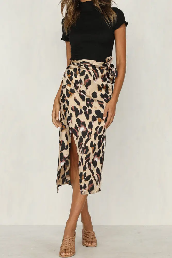 

Newest Women Chiffon Leopard Print Maxi Skirt Ladies High Waisted Summer Asymmetry Mid Skirts Fashion Leopard skirts womens