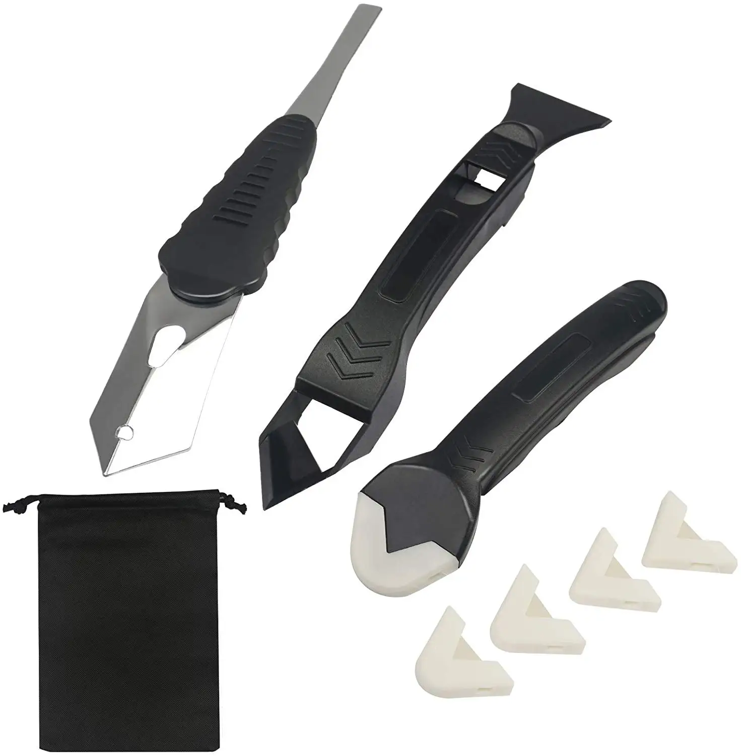 

metable 3 in 1 Tool Scraper Silicone Caulking Tool Kit with 4 Interchangeable Pads for Bathroom Kitchen Balcony Floor