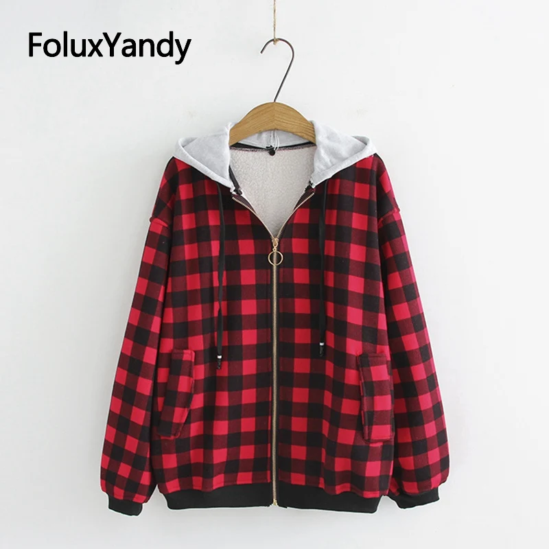 

jacket women 2019 plus size coat plaid warm 3 4XL hooded casual coat women zipper KKFY4045