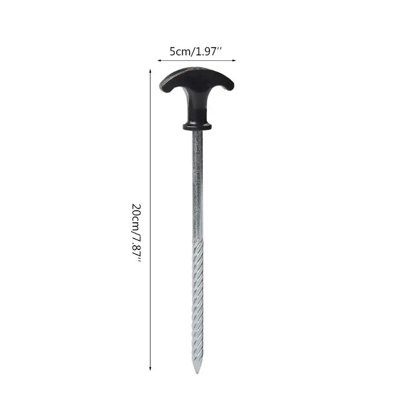 2pcs Hiking Camping Tent Nail T-shape Screw Hard Frozen Soil Iron Tent Pegs