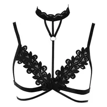 Кружевной бюстгальтер без косточек, черные ремни для нижнего белья, пояс, сексуальный топ с лямкой через шею для свадебных танцев, милый топ, бюстгальтер, клетка для тела, бюстье, прозрачное, регулируемое, в стиле панк