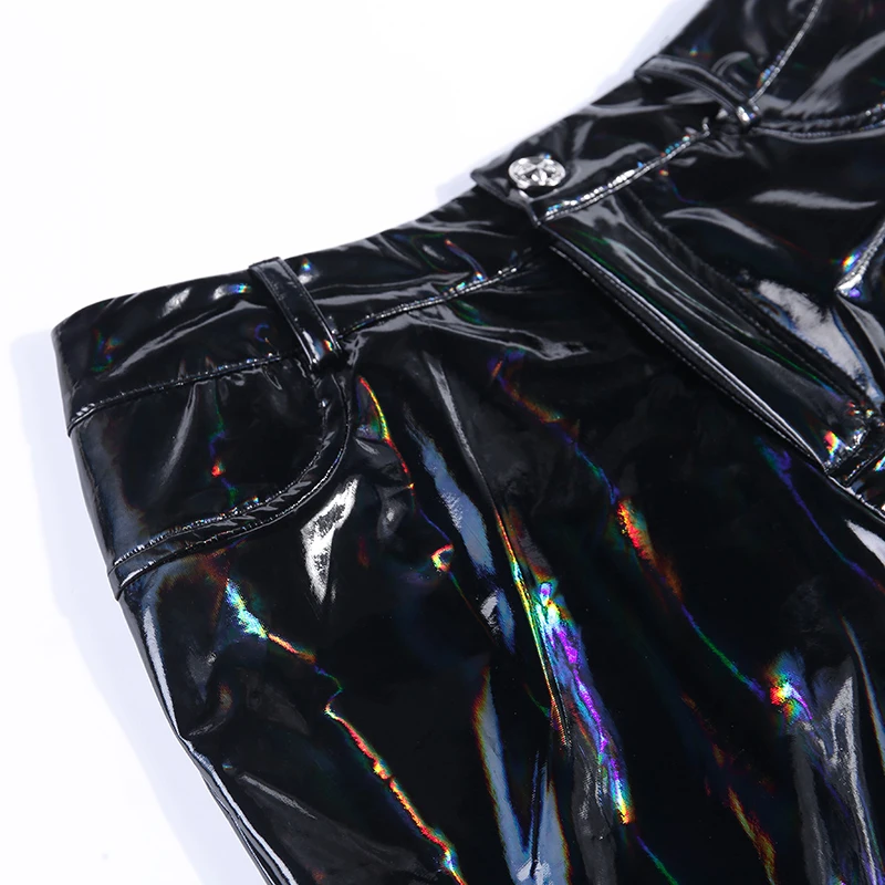 InstaHot, черные узкие брюки из искусственной кожи, обтягивающие брюки с высокой талией, женские облегающие повседневные блестящие современные Капри, новинка