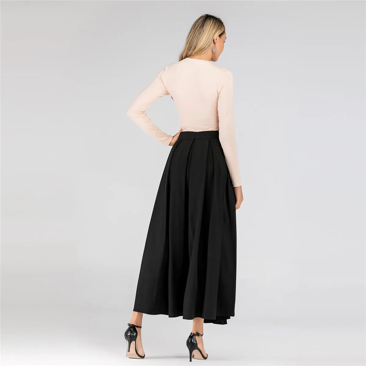 Для женщин расклешенное длинное с коротким и широким подолом круг женская юбка для офиса работы мусульманских Высокая Талия Макси юбка модные штаны драпированные Стиль со складками