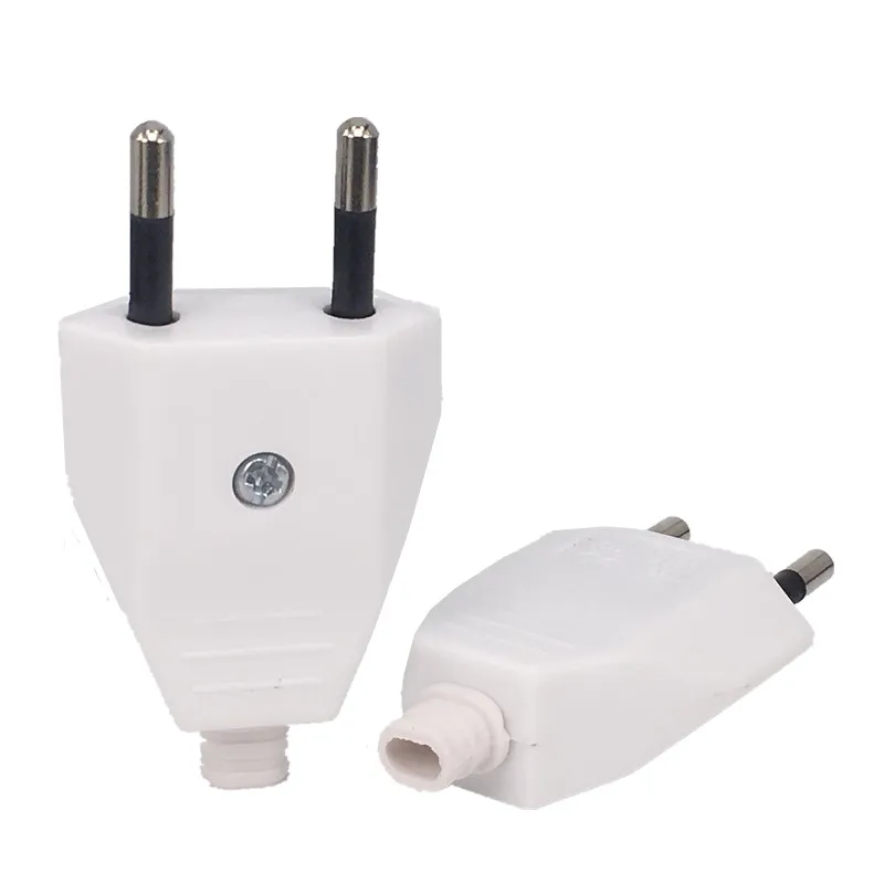 European 4mm Pin DIY Rewireable Power Plug - White Euro Male Detachable Plug
