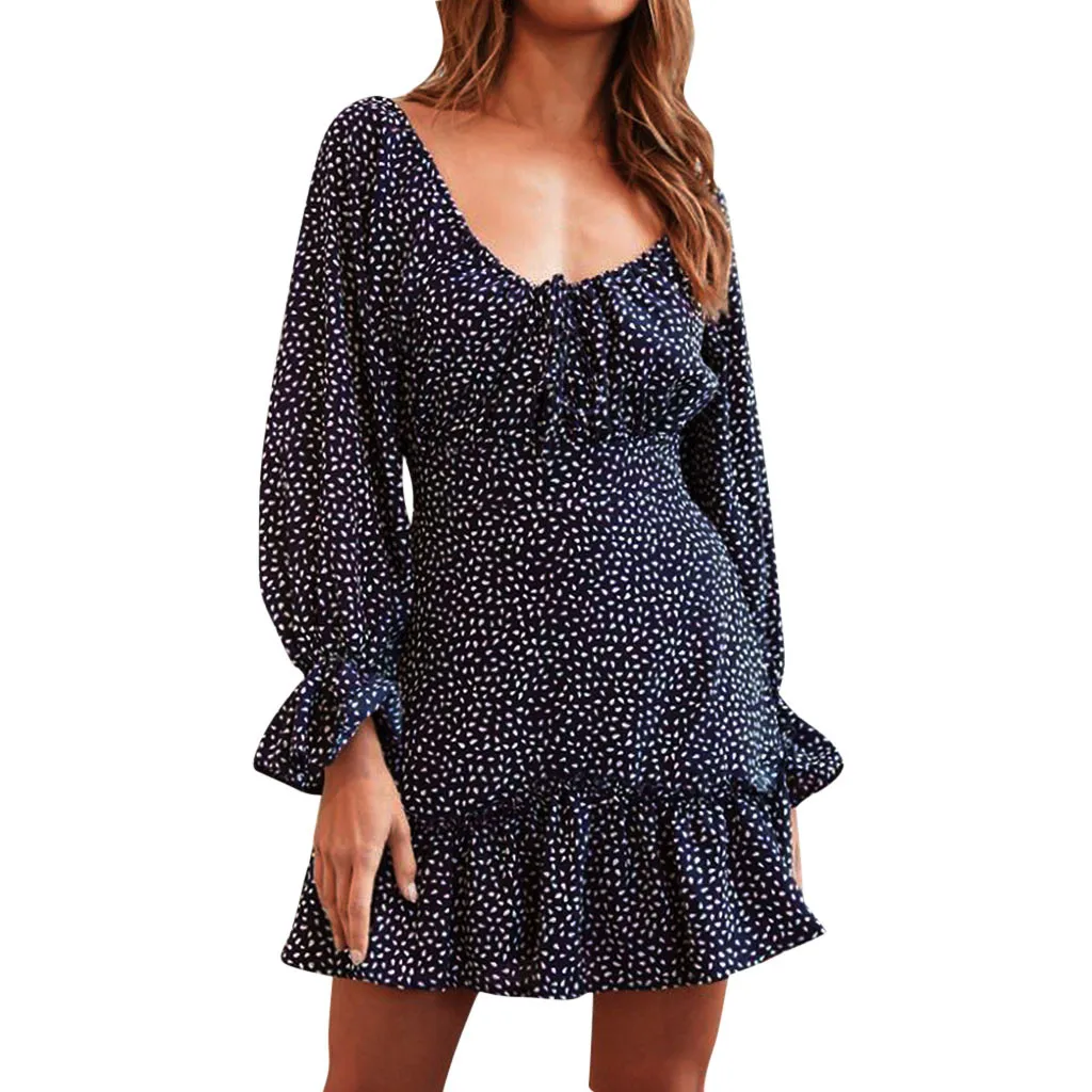 Сексуальное летнее женское платье на шнуровке с длинным рукавом, плиссированное облегающее Бандажное платье, короткое повседневное пляжное платье для вечеринки, ropa mujer#35