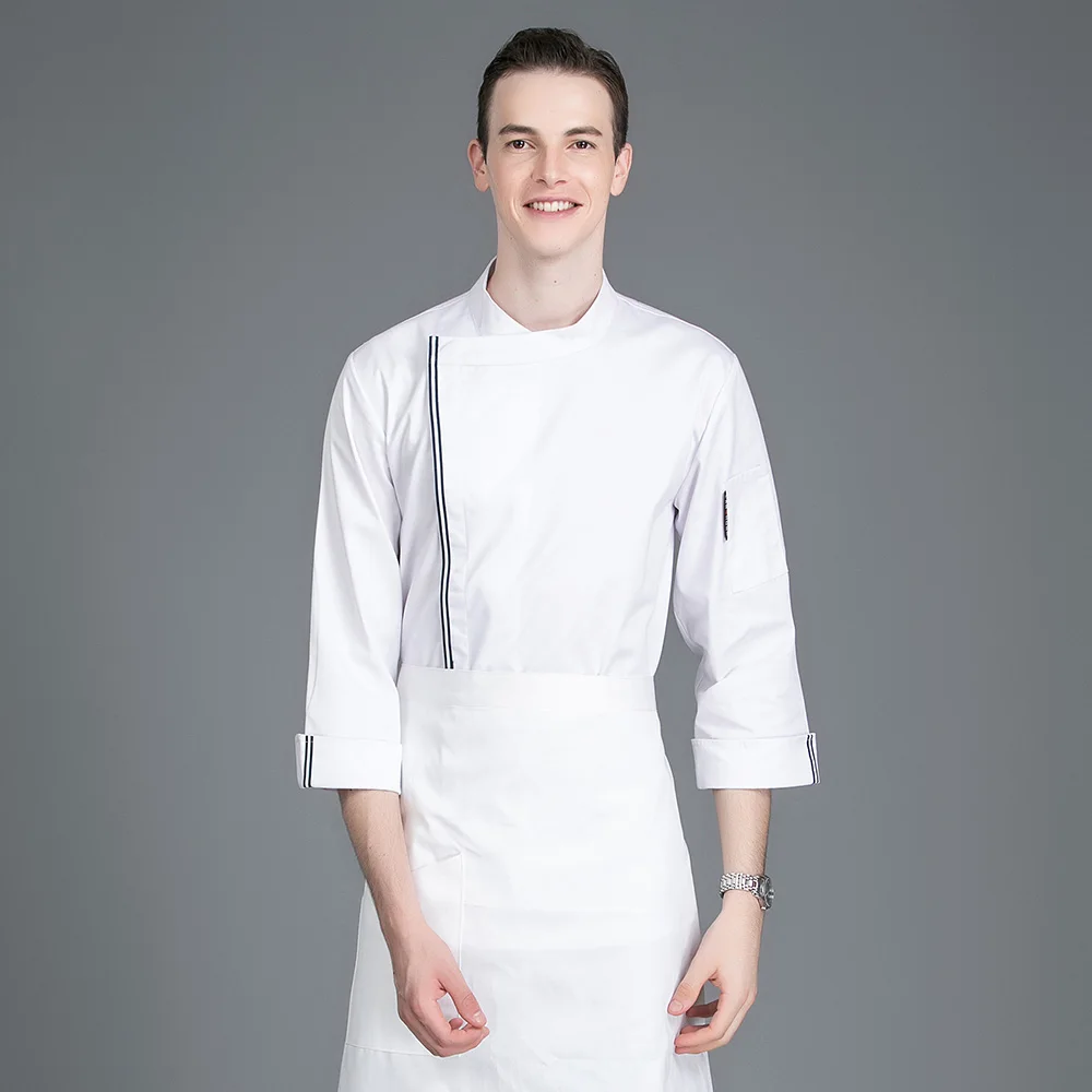 Шеф-повара топы для работы еда для вызова обслуживания в отелях Rasturant кафе кухня шеф-повара куртка высокого качества длинный рукав, дышащий костюм - Цвет: Белый
