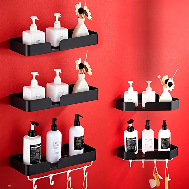 Shelf Rack Aluminium Shelf With Hooks Shower Shelves Holder Wall