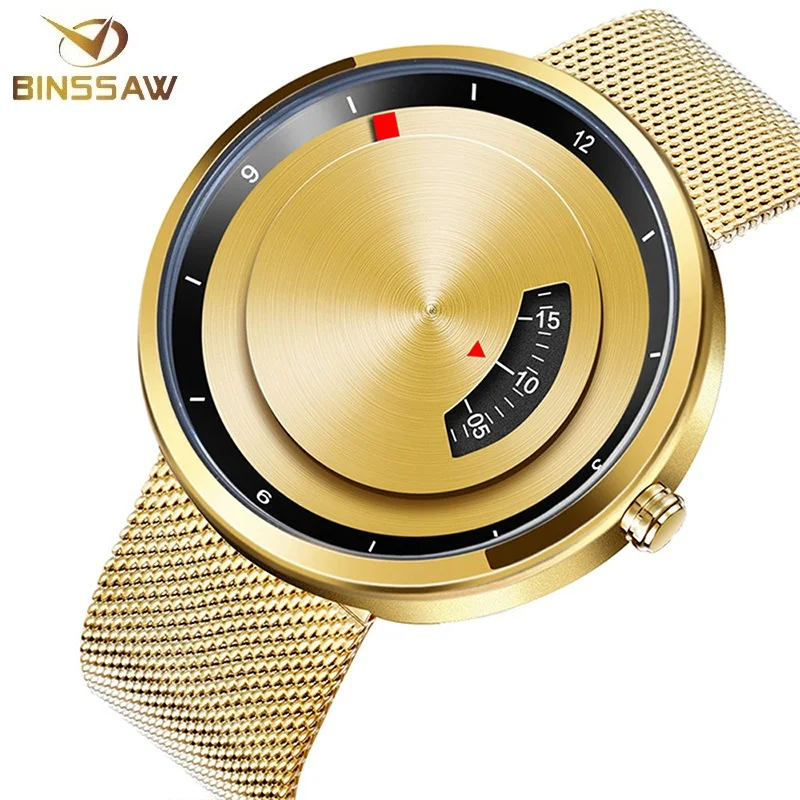 

BINSSAW Quartz Watch Creative Pointer Digital Combined Watch Casual Stainless Steel Mesh Belt Men Women Warerproof Quartz Watch