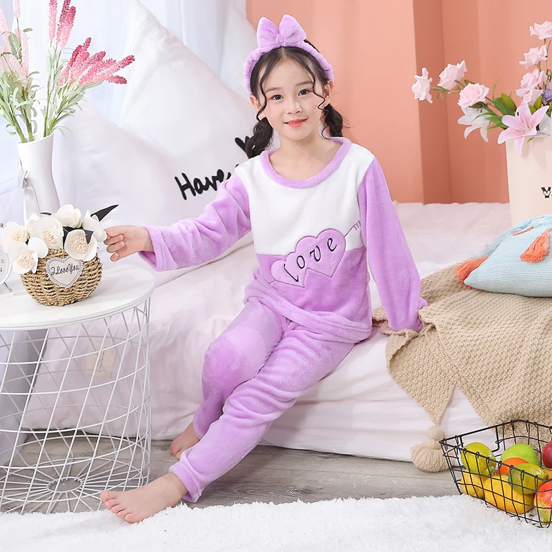 color at picture Фланелевые детские пижамные комплекты теплая одежда для сна с длинными рукавами и рисунком для девочек домашний костюм для отдыха для мальчиков г. Зимние Детские пижамные комплекты - Цвет: color at picture