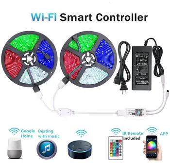 

LED Light Strip, WiFi Wireless Smart Phone Controlled Strip Light Kit 65.6ft 5050 RGB 600LEDs Lights with DC24V UL Rope Light,Wo