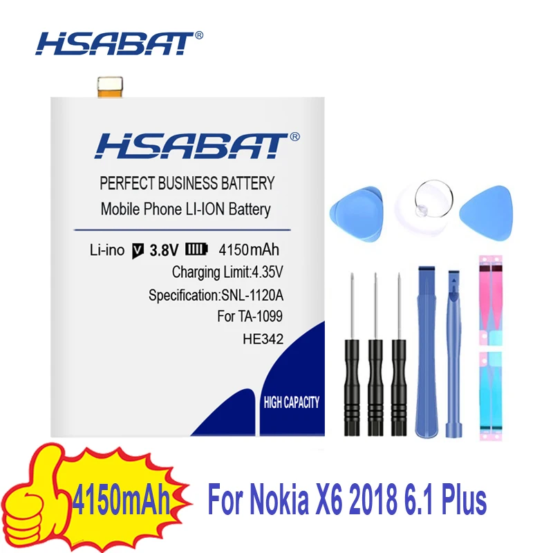 HSABAT 4150 мА/ч, HE342 Батарея для Nokia X6 6,1 плюс TA-1099 X5 TA-1109 5,1 плюс