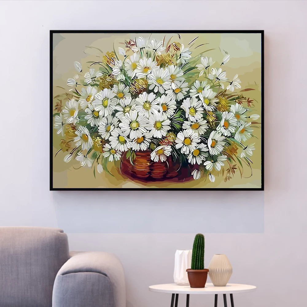 HUACAN DIY Painting Numbers Flowers HandPainted Kits Drawing Home Decoration Art Gift Oil Coloring Pictures Canvas