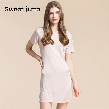 

Summer new product silk double fabric knitted short-sleeved nightdress women loose large size mulberry silk bottoming skirt