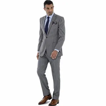 

New Men’s Suit Smolking Noivo Terno Slim Fit Easculino Evening Suits For Men One Button Groom Tuxedos Party Light Gray Suit
