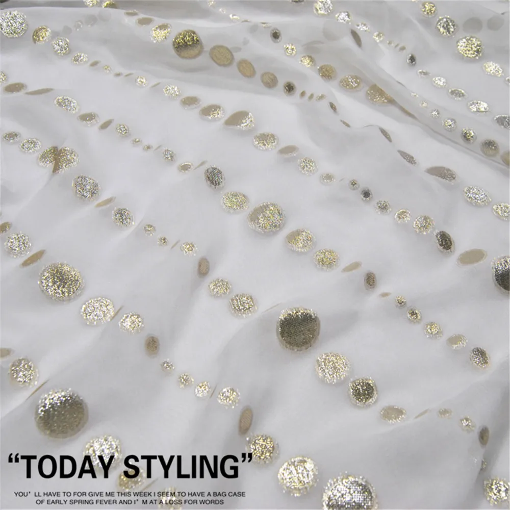 

White Color Classic Shiny Pure Silk Circle Jacquard Fabric for Fashion Lady Evening Dress