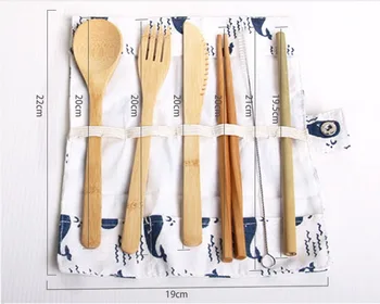 

DHL 50set Portable Eco Friendly 7pcs/set Bamboo Cutlery Knife Fork Spoon Reusable Straws Chopsticks Bamboo Travel Utensils