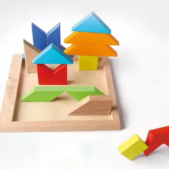 

Wooden Colorful Tangram Jigsaw Puzzles DIY Intelligence Development Kids Toy learn from the early colors geometric shapes