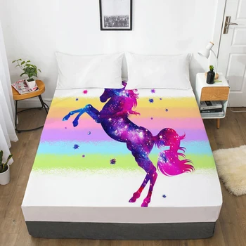 

Unicorn Cartoon Fitted Sheets Mattress Cover With Elastic Band 3D Bed Sheet LinensFor Baby Kids Child Girls Boys 180x200 90x200