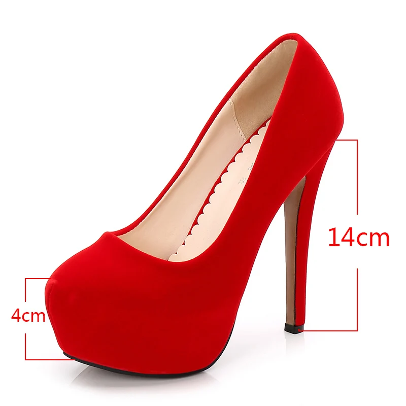 Женская обувь на высоком каблуке туфли-лодочки из флока на платформе и каблуке пикантная женская обувь на тонком каблуке для ночного клуба, большой размер 14 см и 11 см