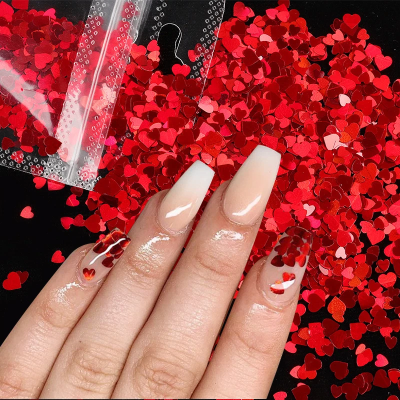 1 pack Sweet Love Heart Nail Sequins Ultrathin Shining Laser Nail Art Paillette Slices Flakes Manicure Decoration 2021 newest