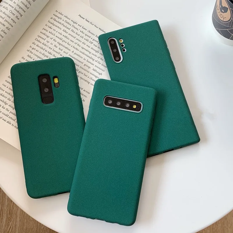 LPWZHMG Dark Green Plain Frosted Soft TPU Phone Case For Samsung Galaxy Note 10 8 9 S8 S9 S10 Plus Silicone Back Cover |