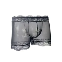 Men Sexy Lace Boxer Shorts Erotic Lingerie Pure Color Transparent Breathable Thin Panties Brief Slip Sexy Thin Stretch Underpant