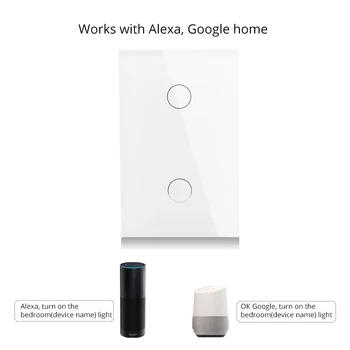 

Smart Wall Touch Switch US 2 Gang Wifi Glass Panel APP Remote Control No Hub Required for Smart Life