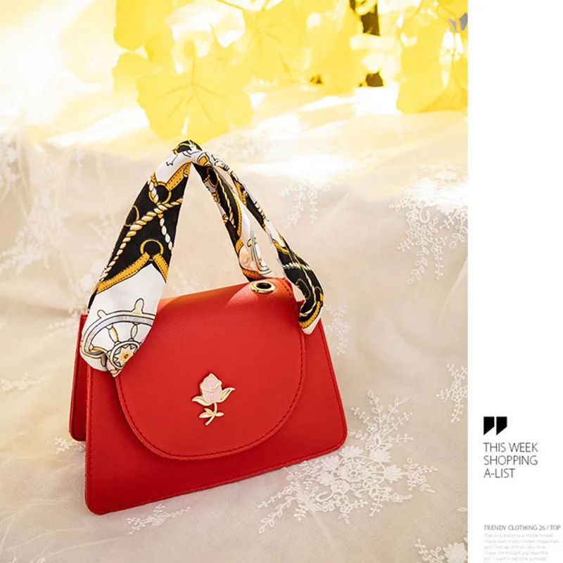 

Fashion Simple Small Square Bag Women's Handbag 2019 High-quality PU Leather Chain Purse Shoulder bags With Scarf