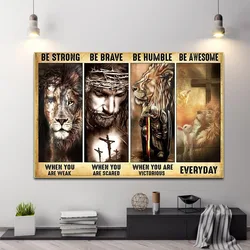 Toile de peinture de jésus et Lion, affiches et imprimés de croix de dieu chrétien, images d'art murales, décoration de la maison 
