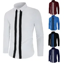 Прямая поставка модная мужская игла шоу осень длинный рукав Повседневная посадка пуговицы круглый Топ Блузка Повседневное платье женский корейский стиль