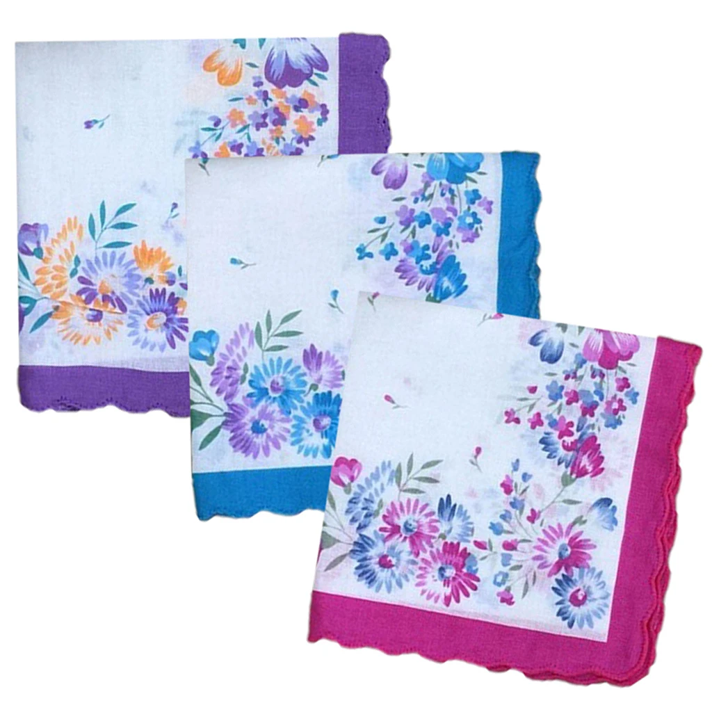 12X Womens Beauty Floral Printed Handkerchief Wendding Party Cotton Blend Hanky