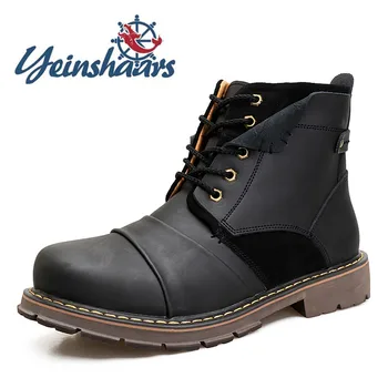 

Mens Shoes Genuine Leather Ankle High Quality Martin Gents High-top Winter British Style Botas Thick soled Masculina Hombre