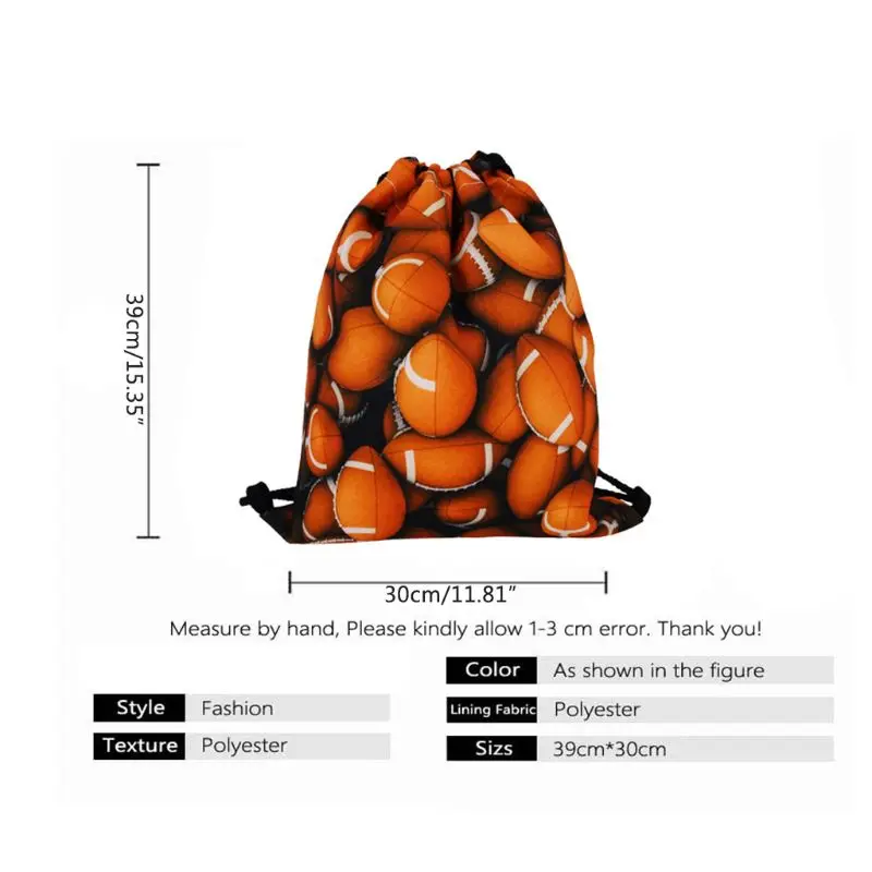 

Rugby Storage Bag Polyester Drawstring Bag Travel Outdoor Sport Gym Backpack Y51D