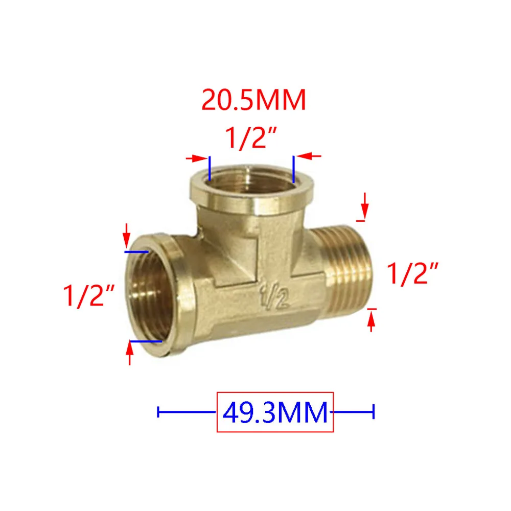 Brass 1/2" Thread Plumbing Connector Tee Water Splitter Tap 2/3-Way Valve Pipe Fitting Coupler for Bathroom Kitchen 