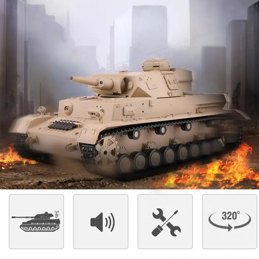 

HengLong RC Tank 3858-1 2.4GHz 1/16 Simulation 50m Remote Control Model PANZER-IV RC Tank for Children Best Gift(USB Cable)
