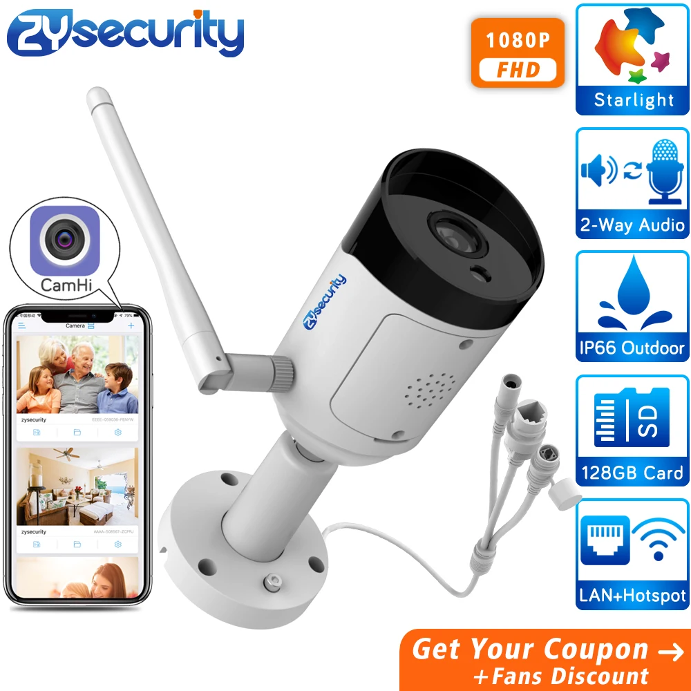 

1080p Wifi Camera Outdoor CamHi App Onvif SD Card 2-Way Audio Alarm Starlight Color Night Vision Surveillance CCTV Camera IP