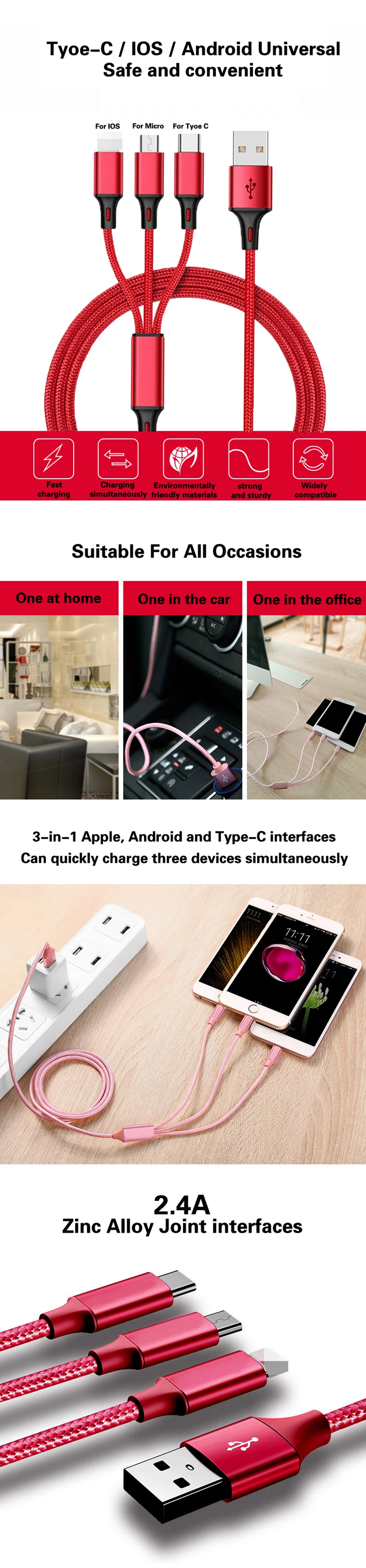 3 в 1 type C Micro USB мульти зарядное устройство кабель для Xiaomi Redmi Note 5 samsung A60 S9 S8 мобильный телефон USB шнур USB-C зарядный кабель