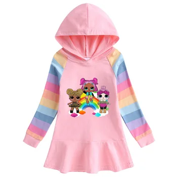 

Girls Hoodie Dress New LOL Surprise Dresses for Girls Cartoon Rainbow Children's Dress LOL Girl Casual Clothes