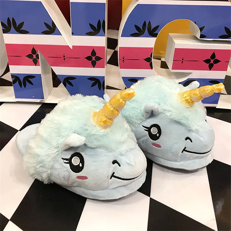 slippers-9 LIN KING/домашние тапочки унисекс с единорогом для женщин и мужчин; Зимние удобные теплые плюшевые мягкие домашние тапочки из хлопка; подходят для костюмированной вечеринки - Цвет: slippers-9