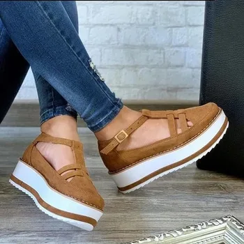 

New Women Summer Sandals Fashion Solid Buckle Strap Thick Bottom Cutout Women Shoes Ladies Plus Size Sandals