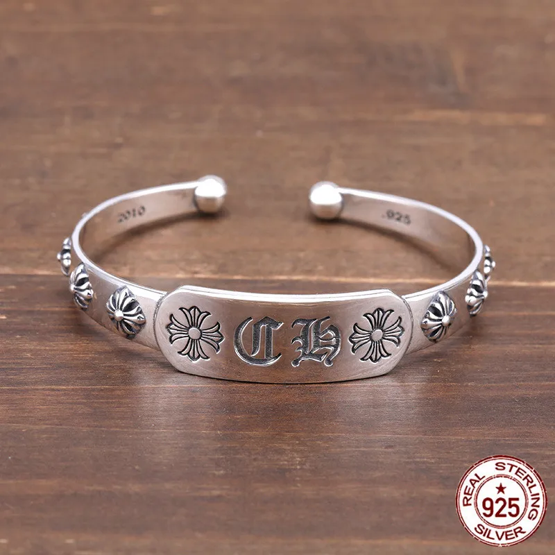 

s925 sterling silver open bracelet personality fashion jewelry cross punk hip-hop style couple shape to send a lover's birthday