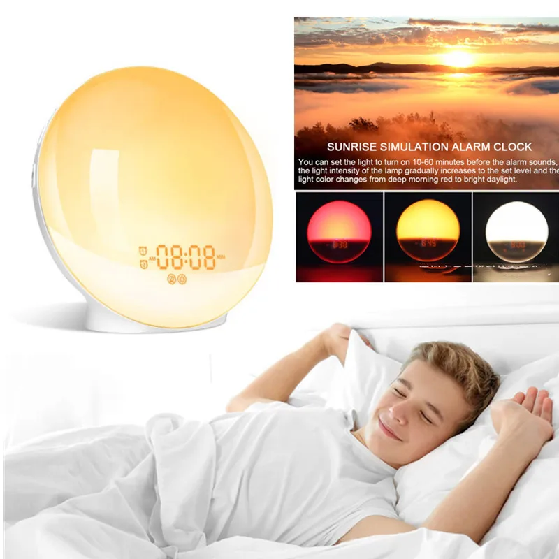 LED Wake Up Light Sunrise Simulation Alarm Clock Sleep Aid Colored