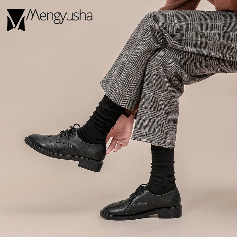 Женские туфли на плоской подошве для девушек в стиле преппи из воловьей кожи