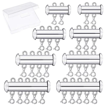 

8 Pieces 4 Sizes Slide Clasp Lock Necklace Connector Multi Strands Slide Tube Clasps with Storage Box for Layered Bracelet Neckl