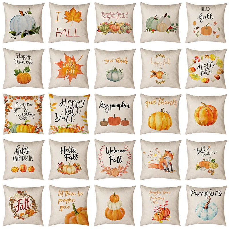 

New INS Thanksgiving 45*45cm Fall Cushion Cover Printing Harvest Throw Pillowcase Linen Cotton Car Home Decorative Pillow Cover